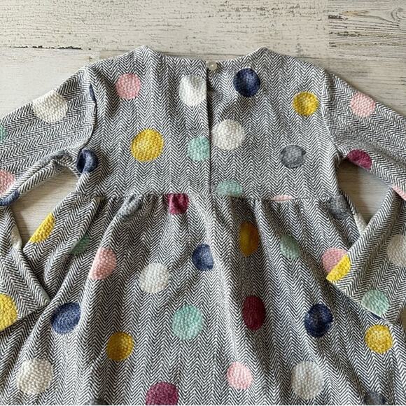 🍁 Zara Girls 6-9M Herringbone Polka Dot Lightweight Long Sleeve Dress Grey White - Picture 5 of 11